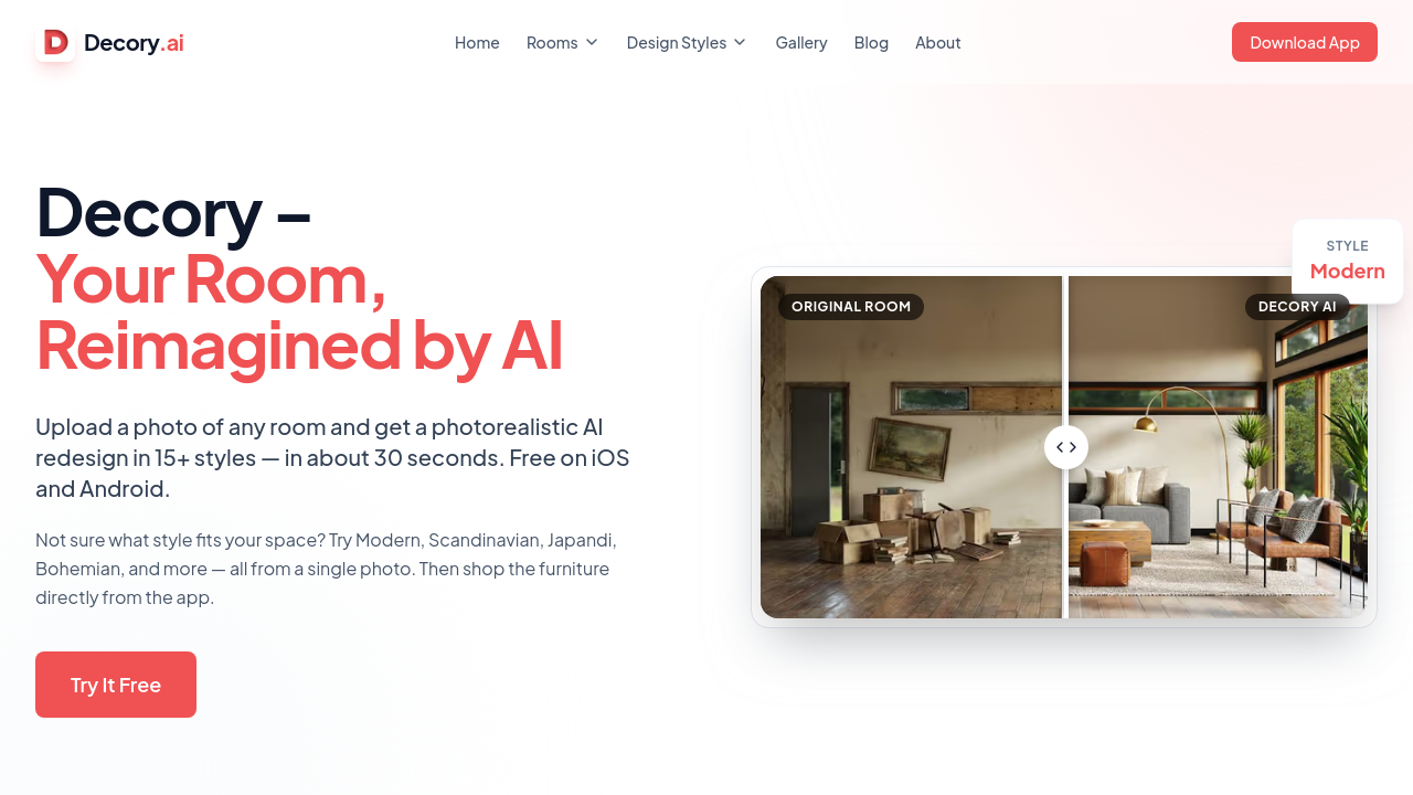Decory, Best Mobile App homepage screenshot