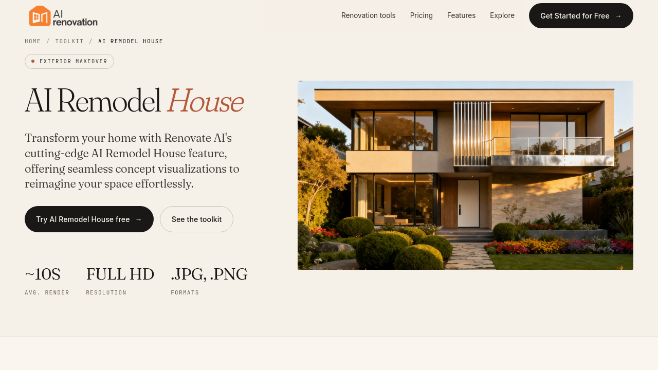 Remodel AI, Best for Structural Renovation Previews homepage screenshot