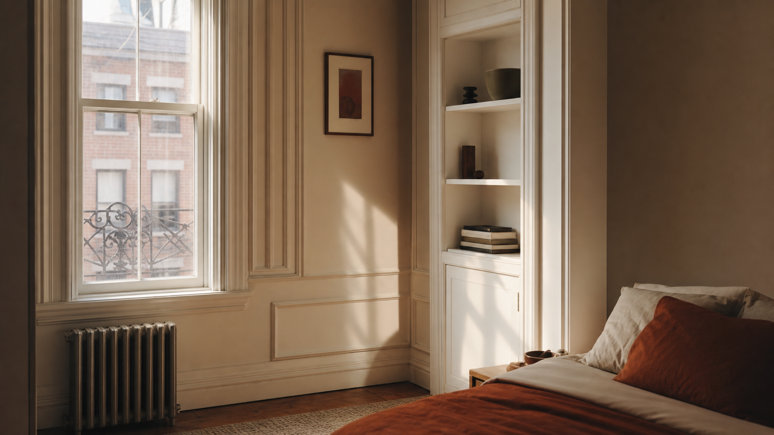 A room's architectural features like windows and ceiling details that quality AI tools should preserve in redesign renders