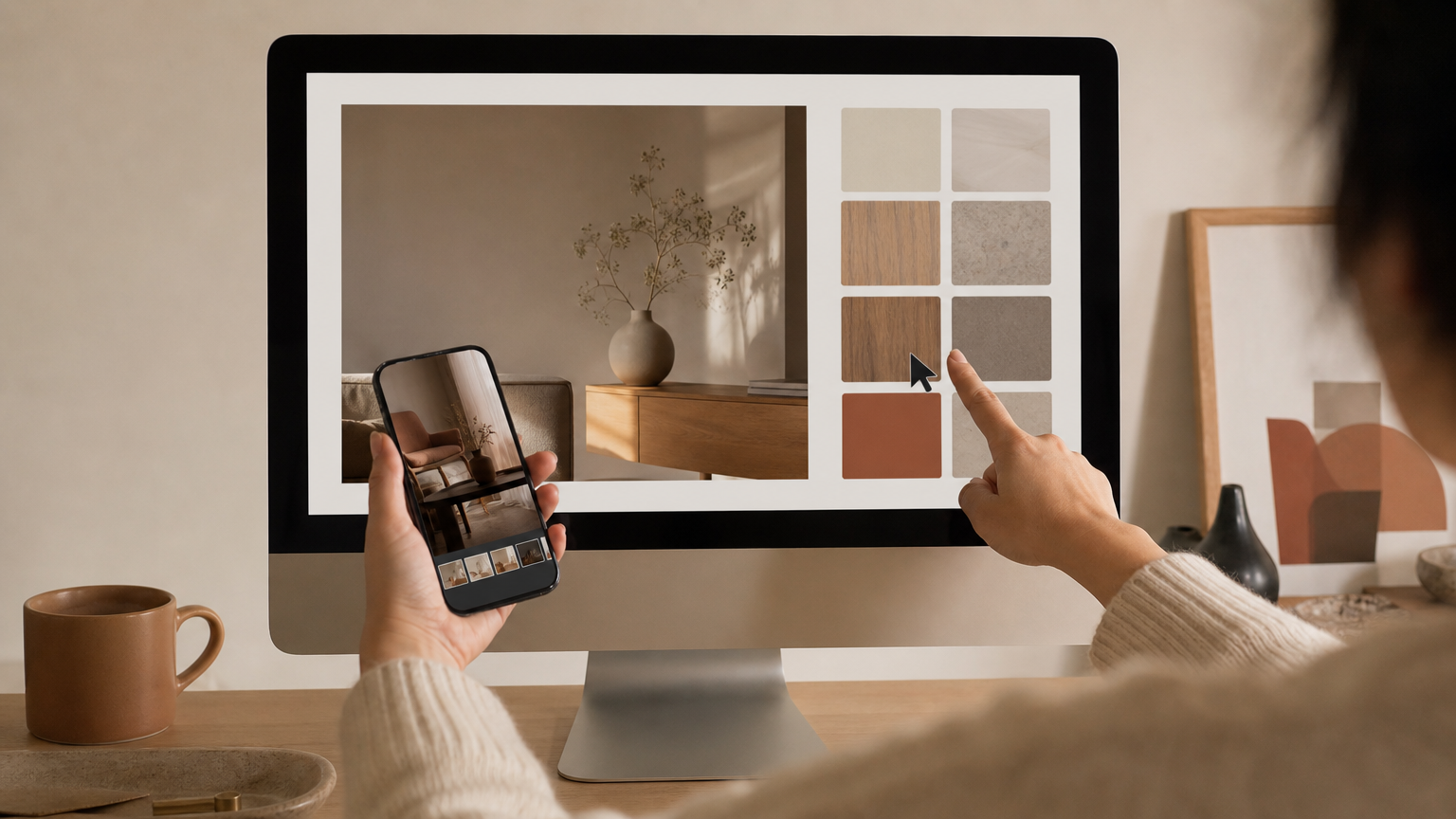 User interface showing the upload and material selection steps in a home renovation visualization workflow