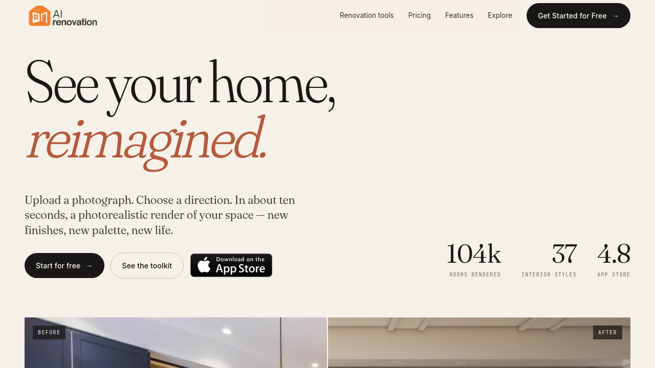 AI Renovation homepage screenshot