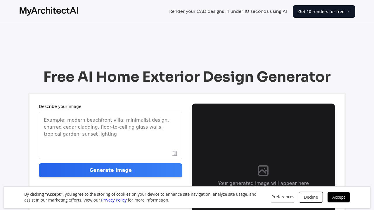 MyArchitectAI, Best No-Login Option homepage screenshot