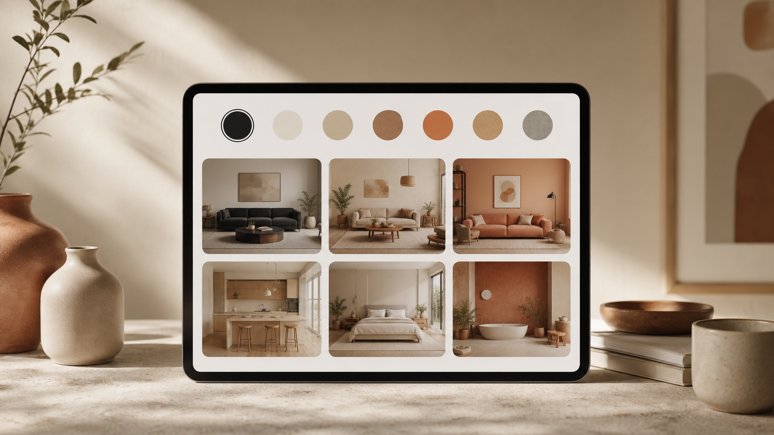 AI Renovation tool interface displaying multiple interior design rendering options and style categories