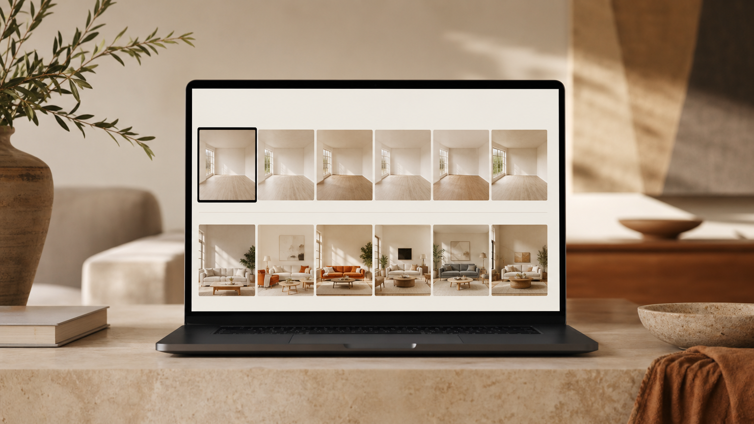 AI Renovation's free virtual staging tool interface displaying design style options and ready-to-use templates for real estate agents.
