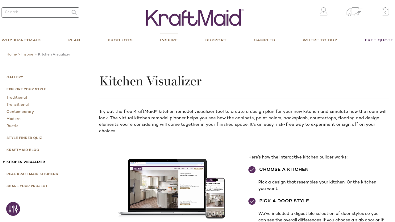 KraftMaid Kitchen Visualizer homepage screenshot