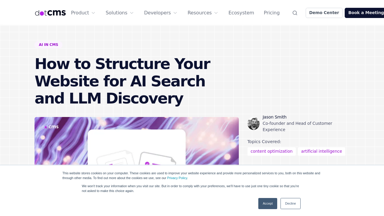 DotCMS blog post addressing how to make websites discoverable by AI agents, dispelling outdated SEO assumptions.