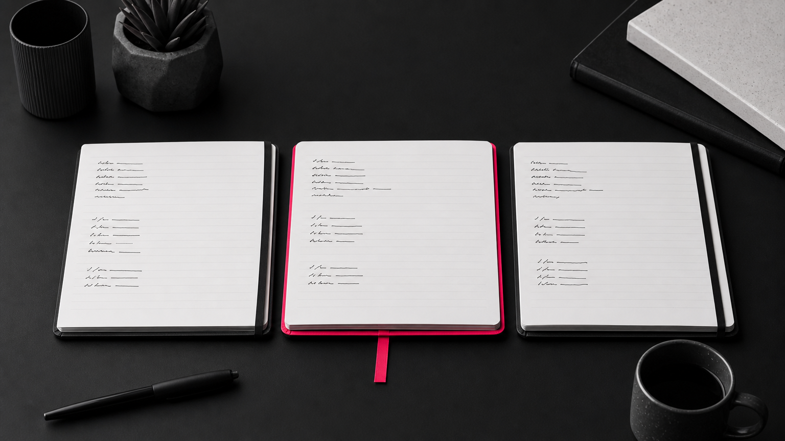 Three common robots.txt syntax templates displayed as handwritten notes on a desk for reference