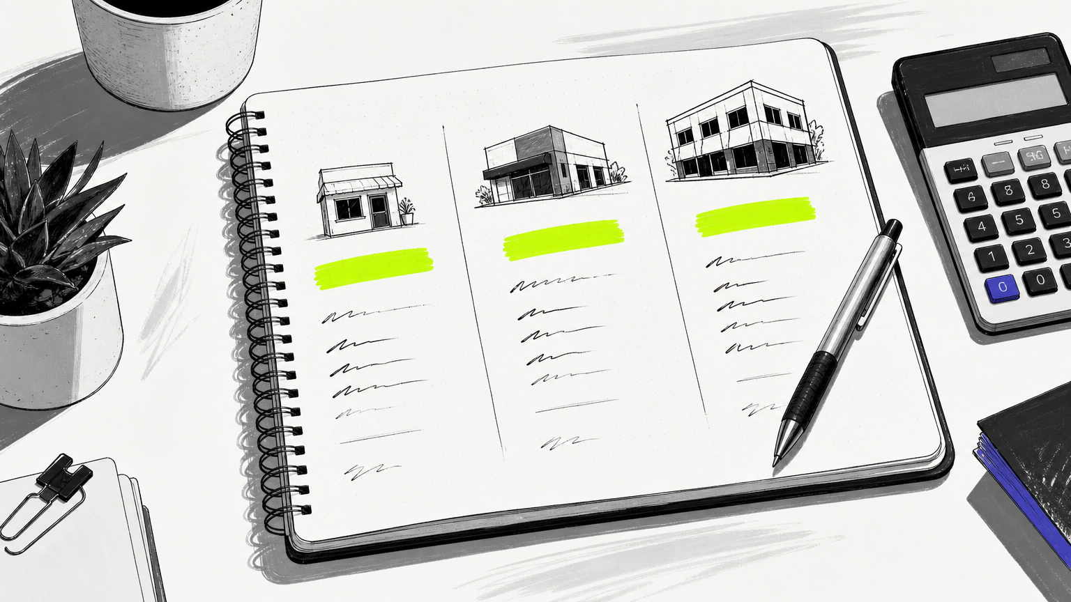 Notebook showing restaurant website pricing tiers and cost considerations, helping operators understand the pricing landscape by scope and services.