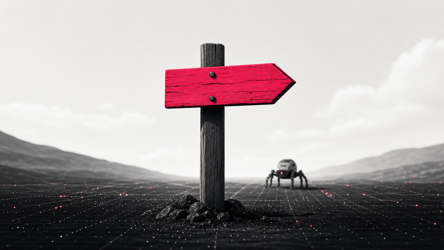 An illustration of a signpost as a metaphor for robots.txt: a guide rather than a barrier to web crawlers