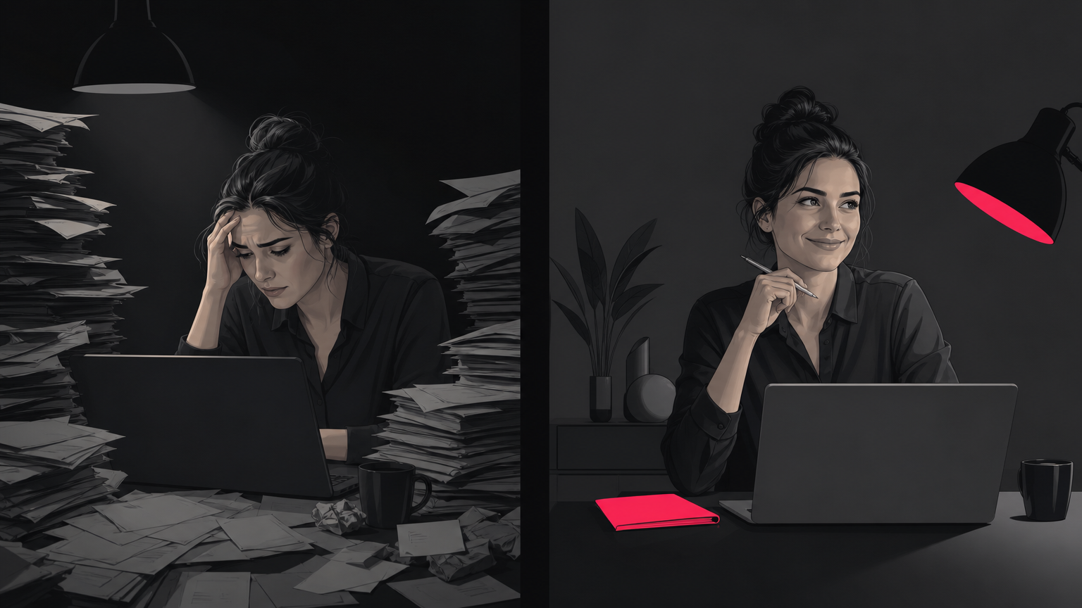 A marketer transitioning from tactical execution work to strategic planning, symbolizing how agents free teams for higher-value tasks.