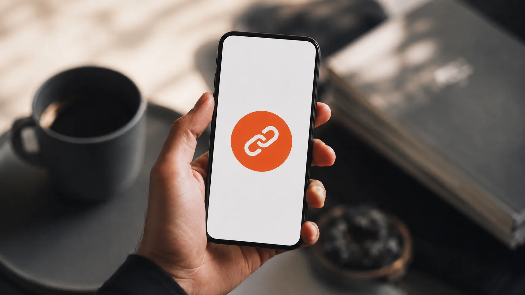 Someone holding a mobile phone displaying an affiliate link ready to be shared and promoted to generate traffic