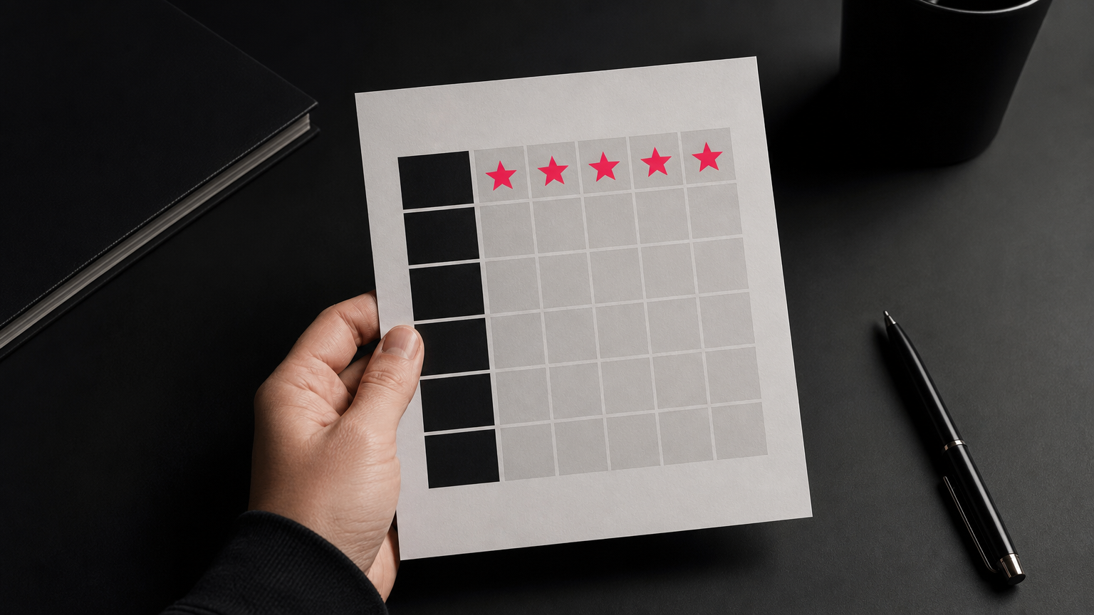 An SEO specialist reviewing scoring criteria for LLM tools against a detailed rubric.
