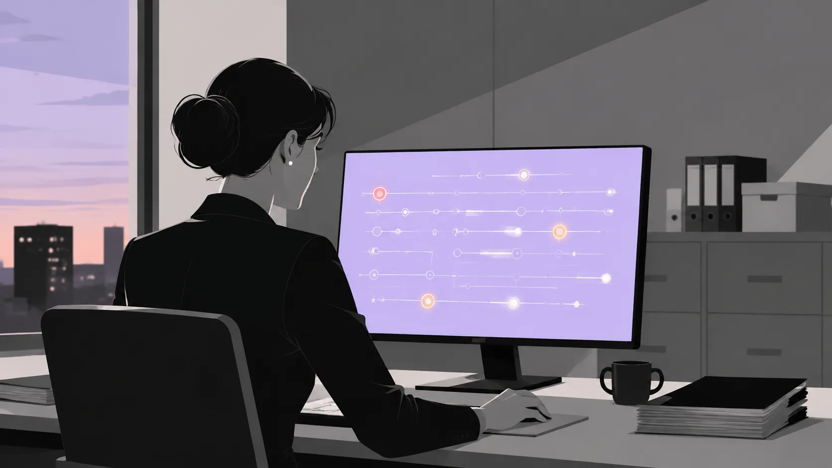 A compliance professional monitoring anti-money laundering and sanctions screening systems for stablecoin transactions.