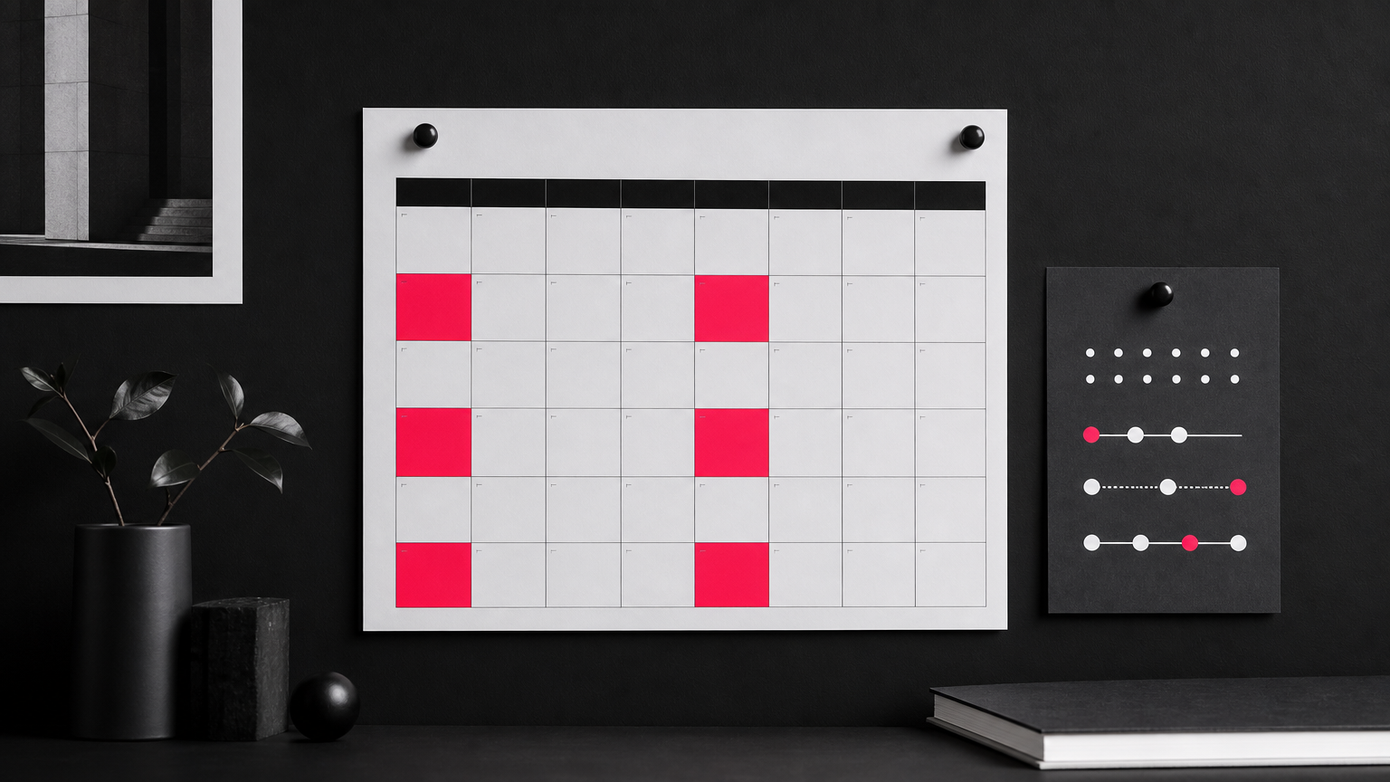 A calendar highlighting weekly recurring SEO tasks that meet automation criteria: high frequency, defined rules, and manual output generation.