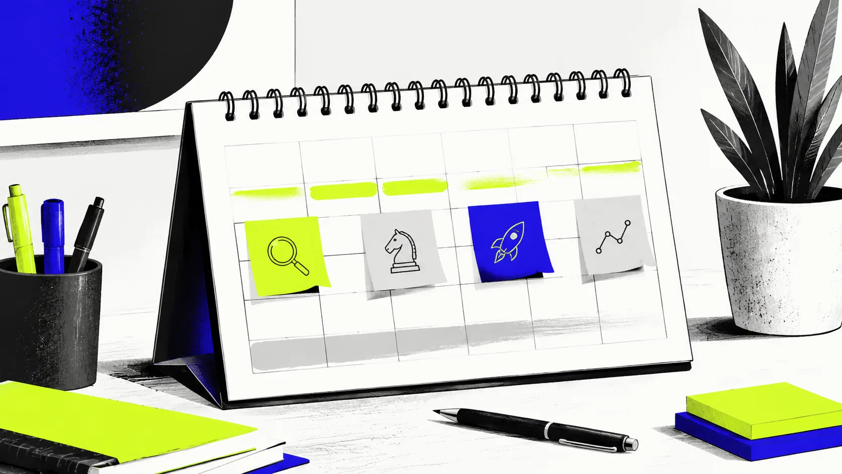 A timeline view of a paid social agency engagement showing discovery, strategy, launch, and optimization phases mapped across weeks