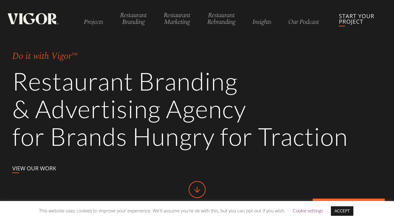 Branding agency website displaying restaurant branding package deliverables and scope