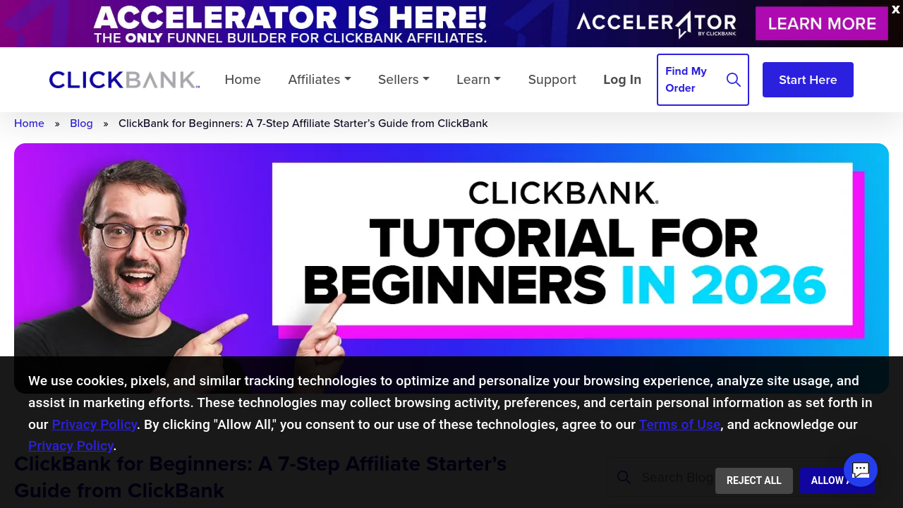 ClickBank's beginner guide showing step-by-step instructions for setting up and launching an affiliate campaign.
