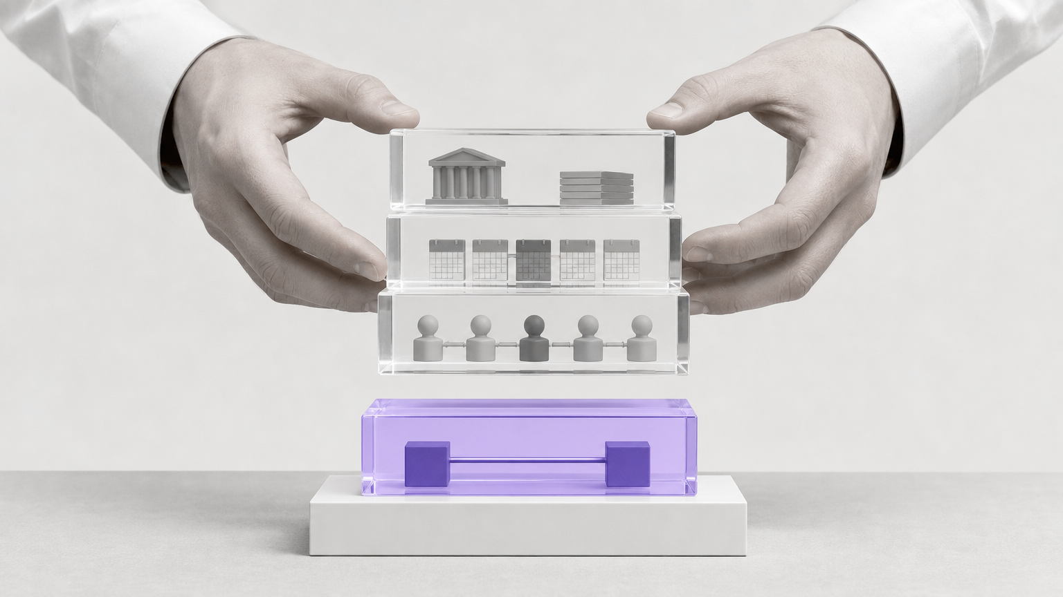 Visual metaphor showing how tokenized treasuries collapse fragmented traditional Treasury infrastructure into direct settlement.