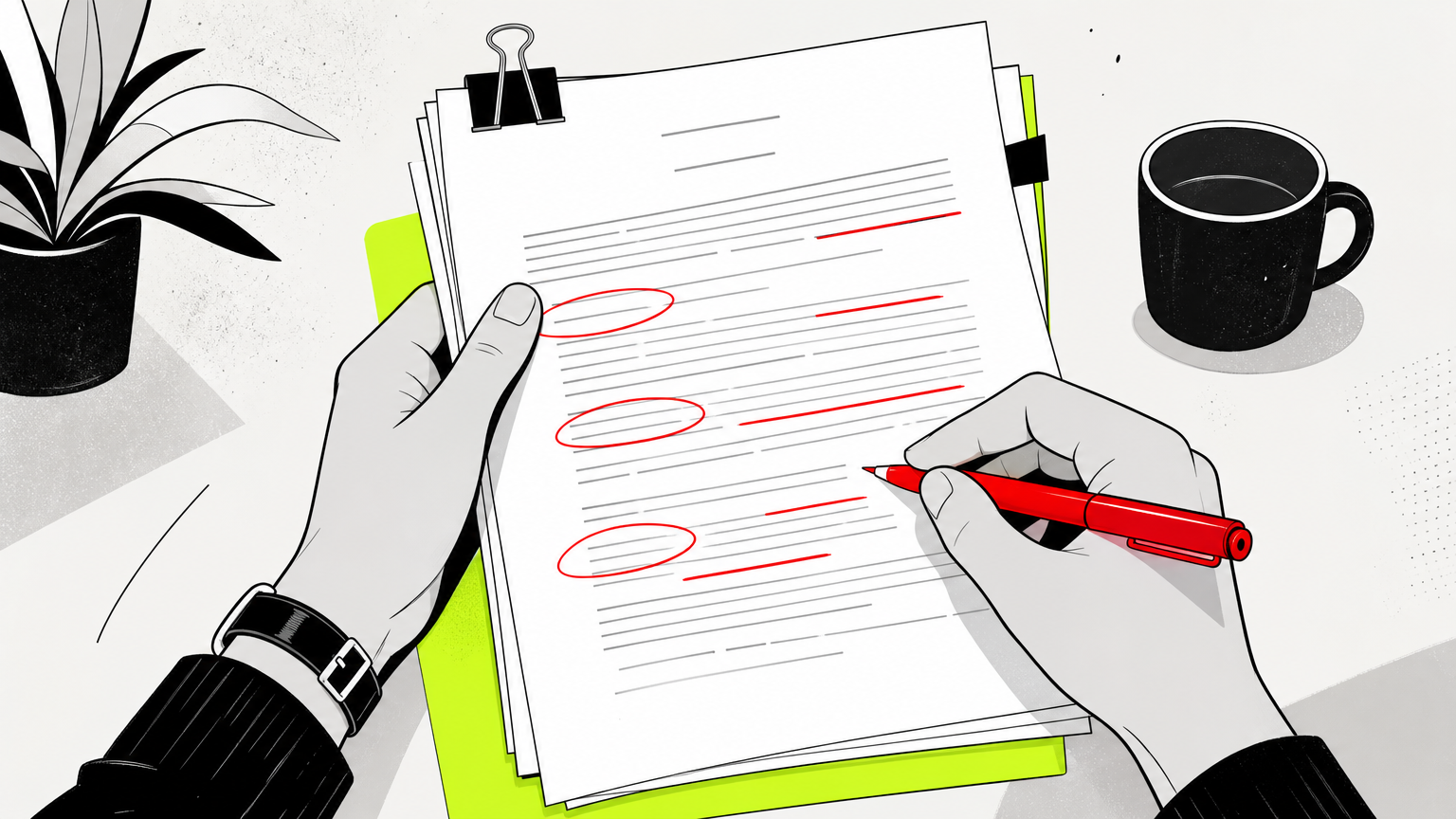 Founder reviewing agency contract terms and identifying scope red flags in the fine print