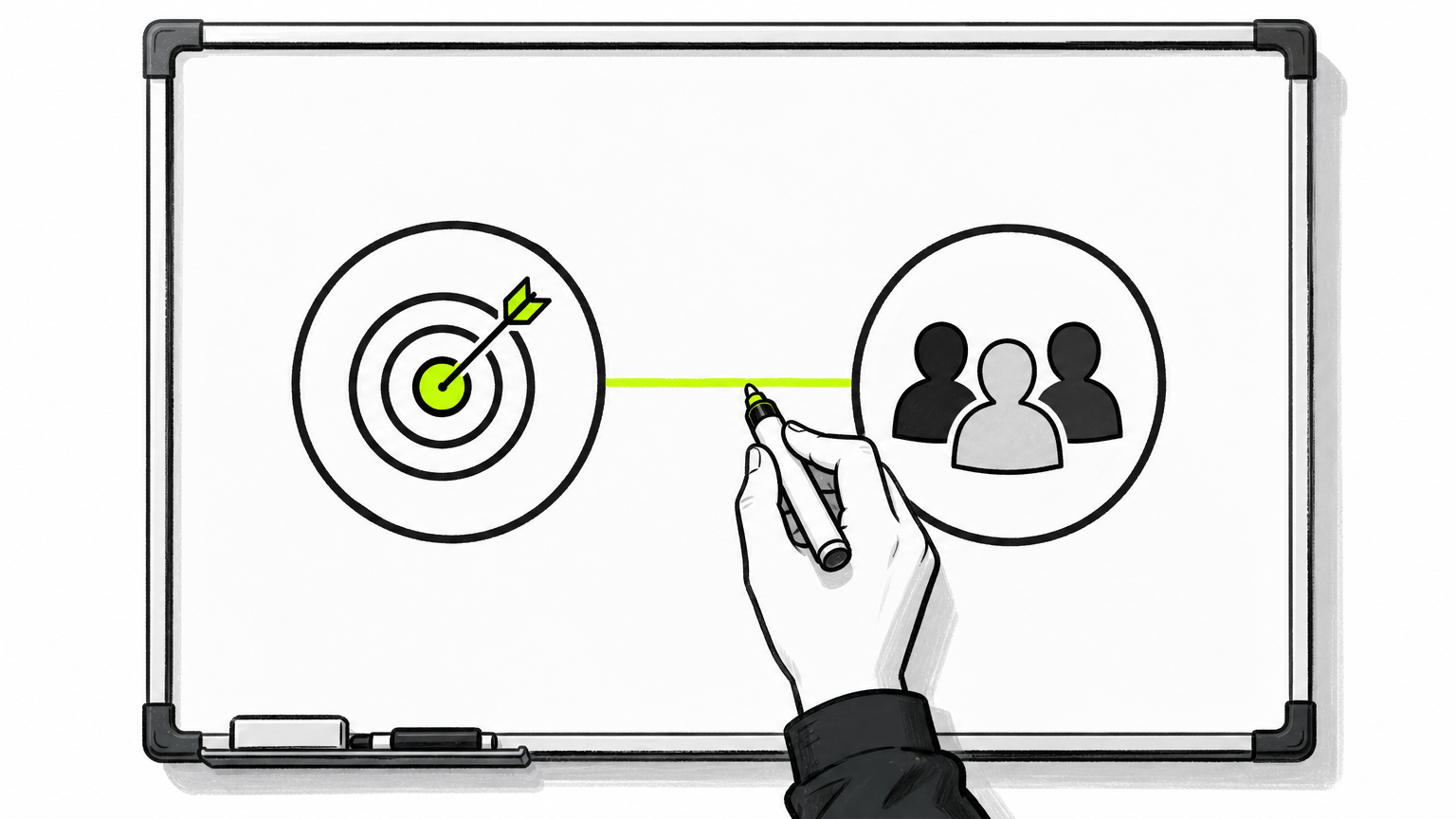Illustrating the two core foundation pieces for food and beverage marketing: defined goals and audience clarity connected as interdependent elements.