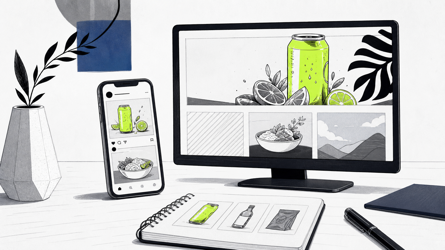 Primary marketing channels for food and beverage brands displayed across devices, showing where budget should focus for consistent returns.