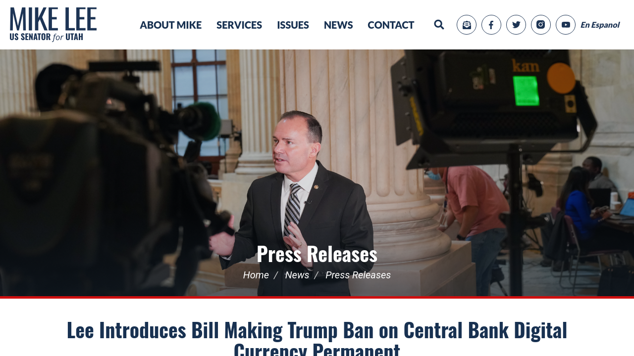 Official U.S. Senate legislative bill page showing the CBDC ban legislation