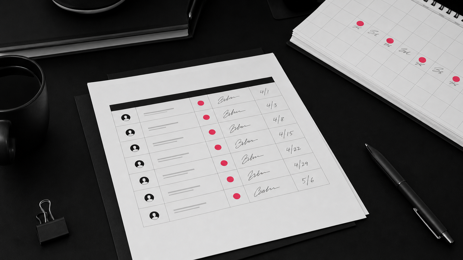 Blockchain content strategy document showing ownership assignments and editorial calendar with responsibility labels.