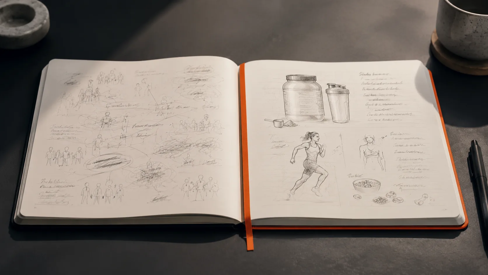 Two notebooks side by side demonstrating the difference between a broad market topic and a narrowly defined niche with specific audience and product focus.