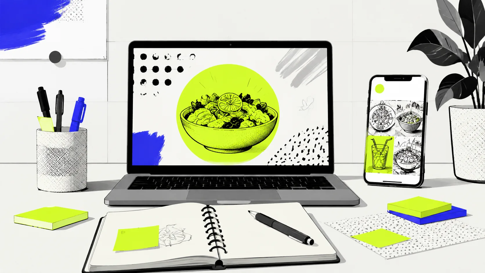 Food and beverage marketing workspace with admin access tools, analytics dashboards, and budget documentation ready