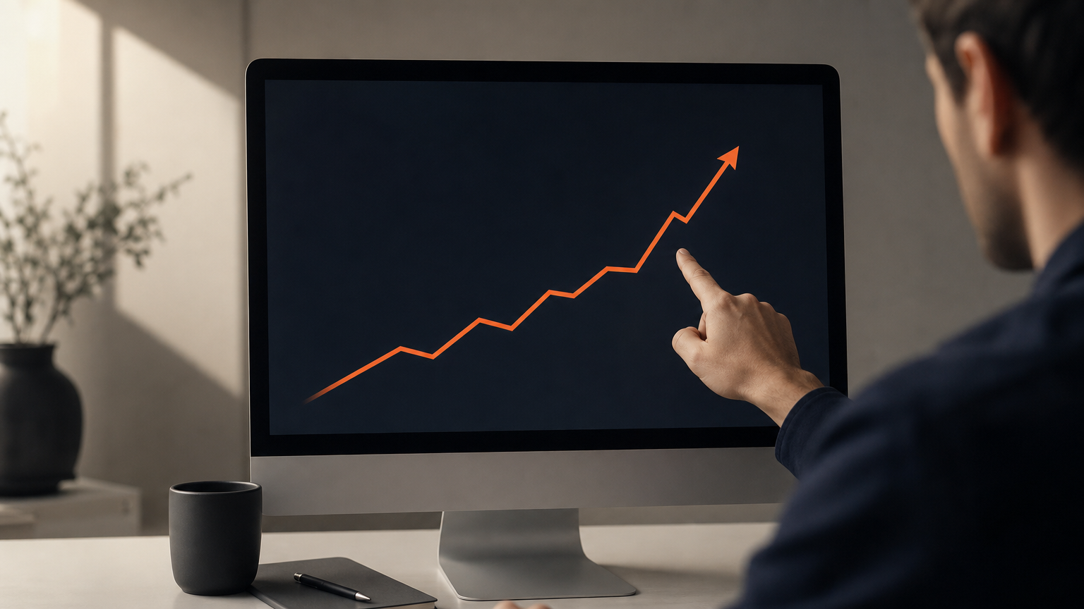 Website visitor metrics and traffic data displayed on a computer monitor showing growth