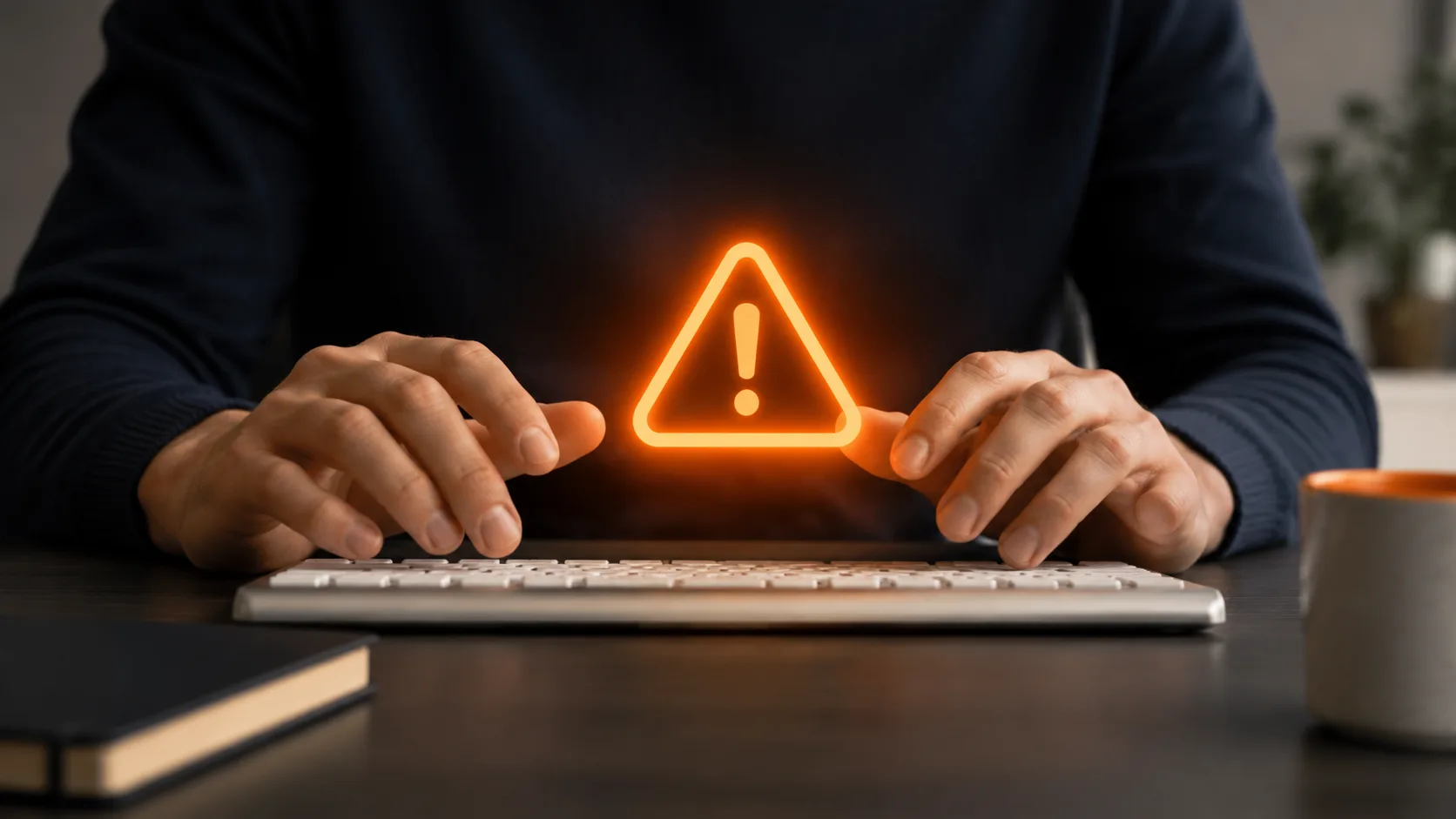 A cautious affiliate marketer hesitating before making a risky promotional decision, emphasizing the importance of account safety and credibility.