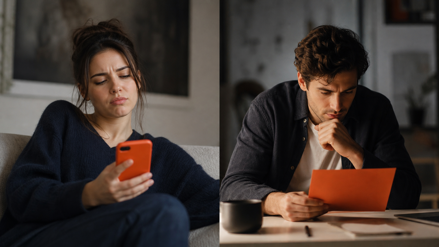 Contrasting scenes showing a person dismissing a direct affiliate link versus someone engaged with a trusted email, illustrating why funnels outperform cold linking