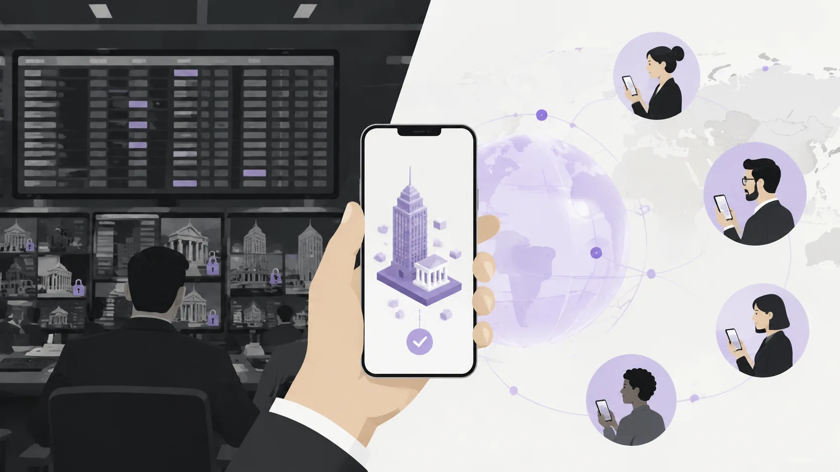 Contrast between traditional asset trading constraints and the speed and access improvements delivered by tokenization on a mobile interface.