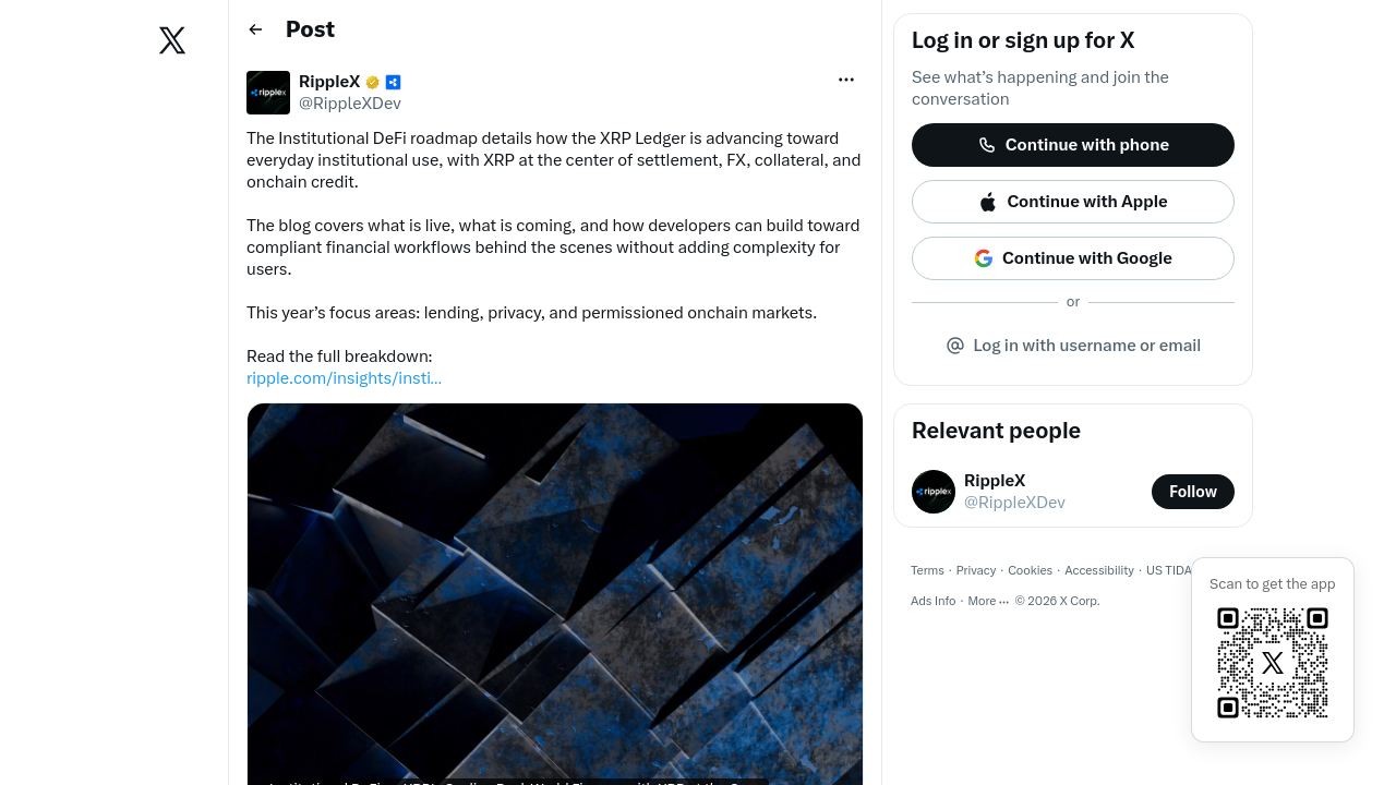 Ripple's official institutional DeFi roadmap announcement from RippleX development team