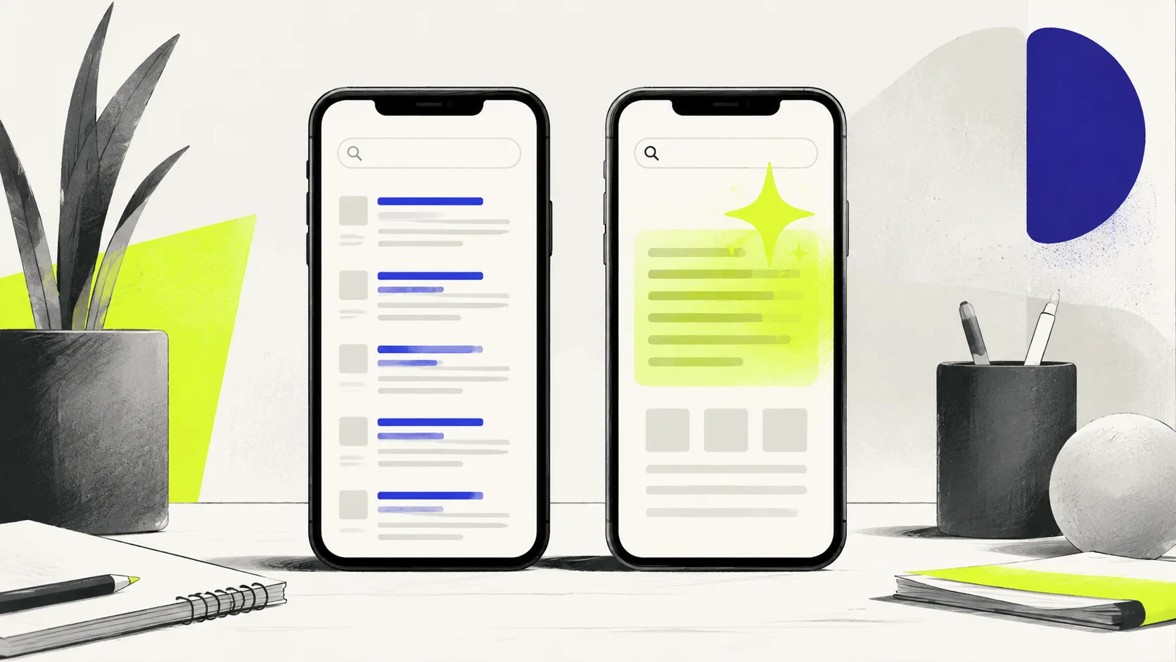 Comparison of traditional search links versus AI-synthesized answers, showing how brands can be absent from AI visibility despite ranking well traditionally.