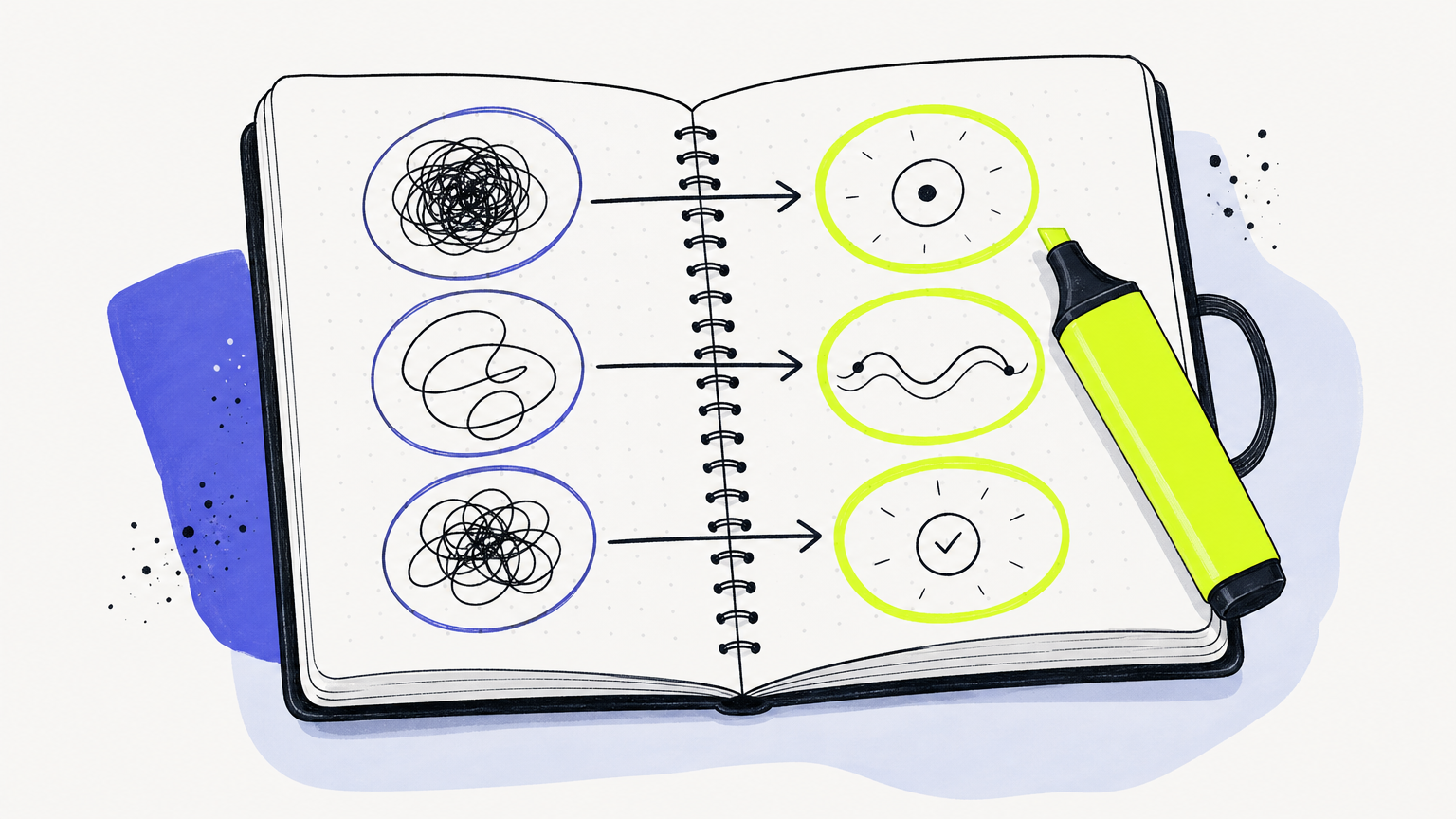 Diagnostic notes showing three common CPG social media mistakes and their solutions documented in a working notebook.
