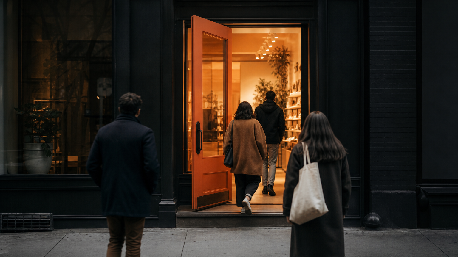 An inviting open storefront door symbolizing how consistent web traffic generation unlocks business opportunities and revenue.