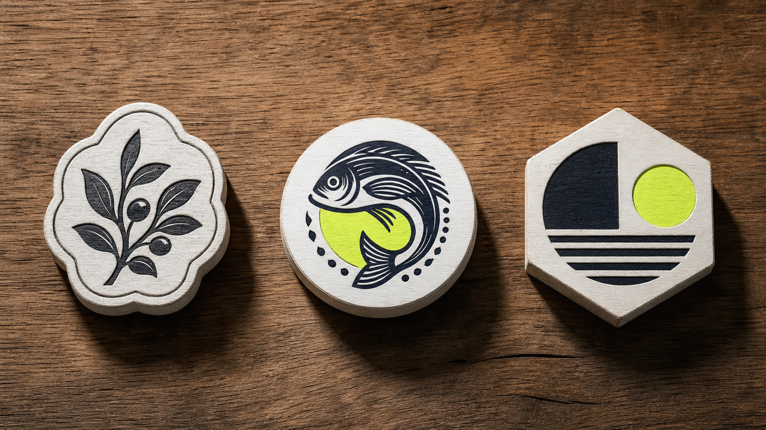 Three contrasting restaurant logo styles displayed together, demonstrating the difference between custom typography, original illustration, and distinctive symbolism in restaurant branding.
