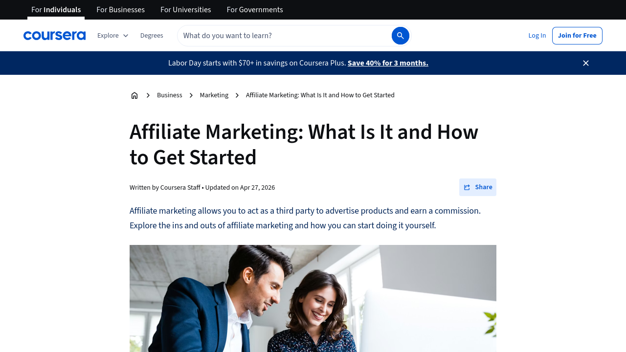 Coursera Affiliate Marketing for Passive Income homepage screenshot