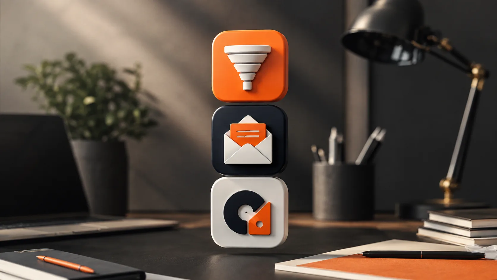Visual representation of the three core tools needed for affiliate marketing funnels: a funnel builder, email autoresponder, and affiliate network account.