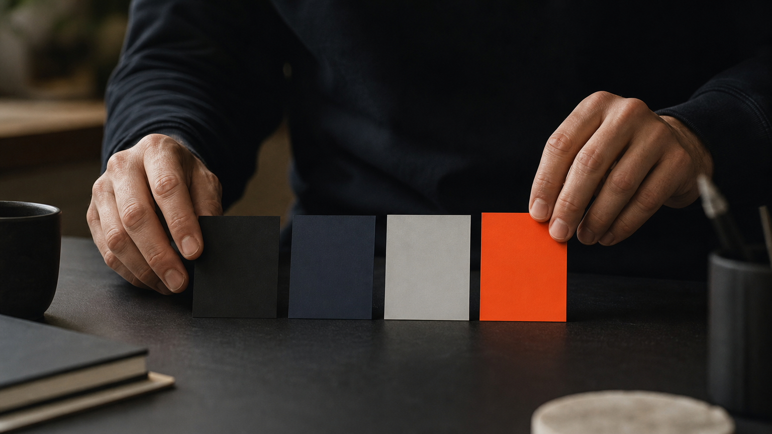 Four cards arranged in sequence on a desk representing the layered monetization methods for email affiliate marketing