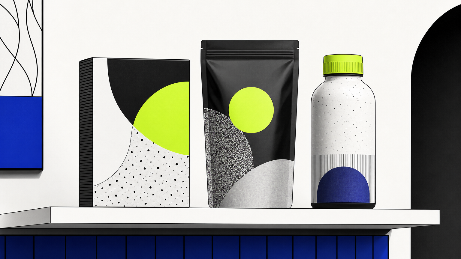 Comparison of three different food packaging designs showing visual hierarchy, shelf impact, and category differentiation