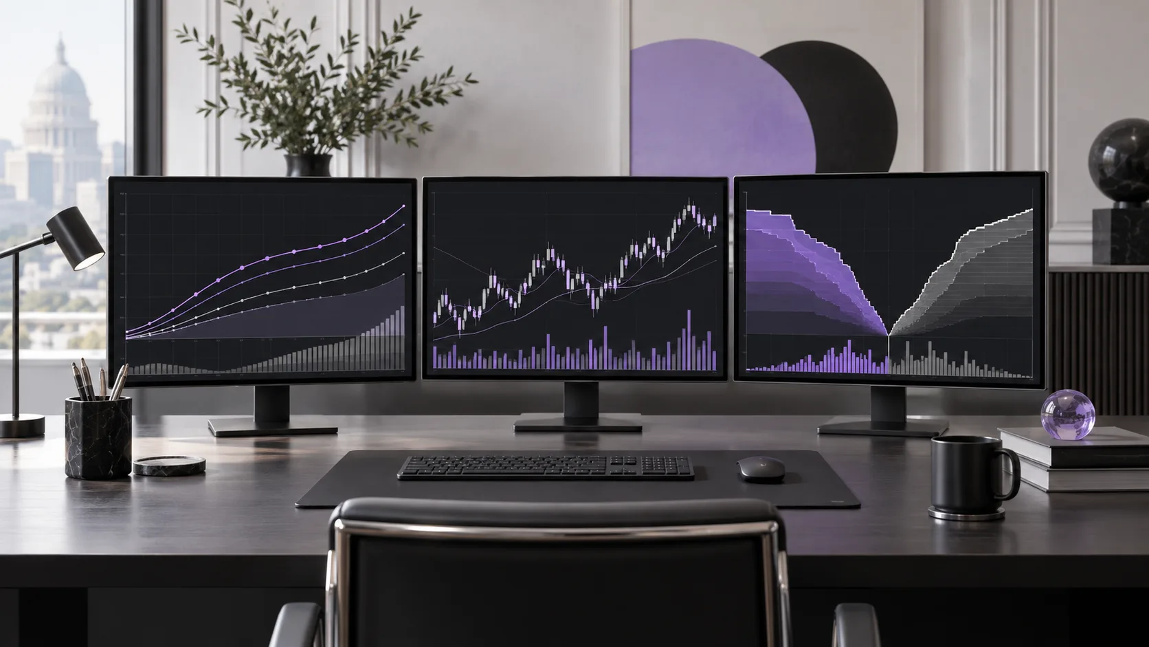 Three core institutional DeFi use cases for asset managers: tokenized yields, collateral management, and liquidity deployment shown across separate workstations