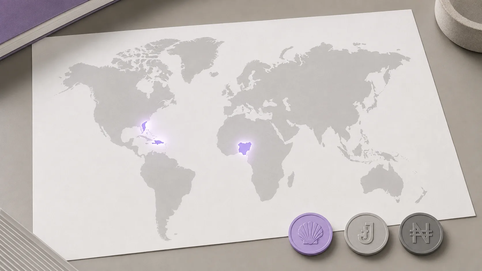 World map highlighting the three jurisdictions that have launched a CBDC: the Bahamas, Jamaica, and Nigeria.