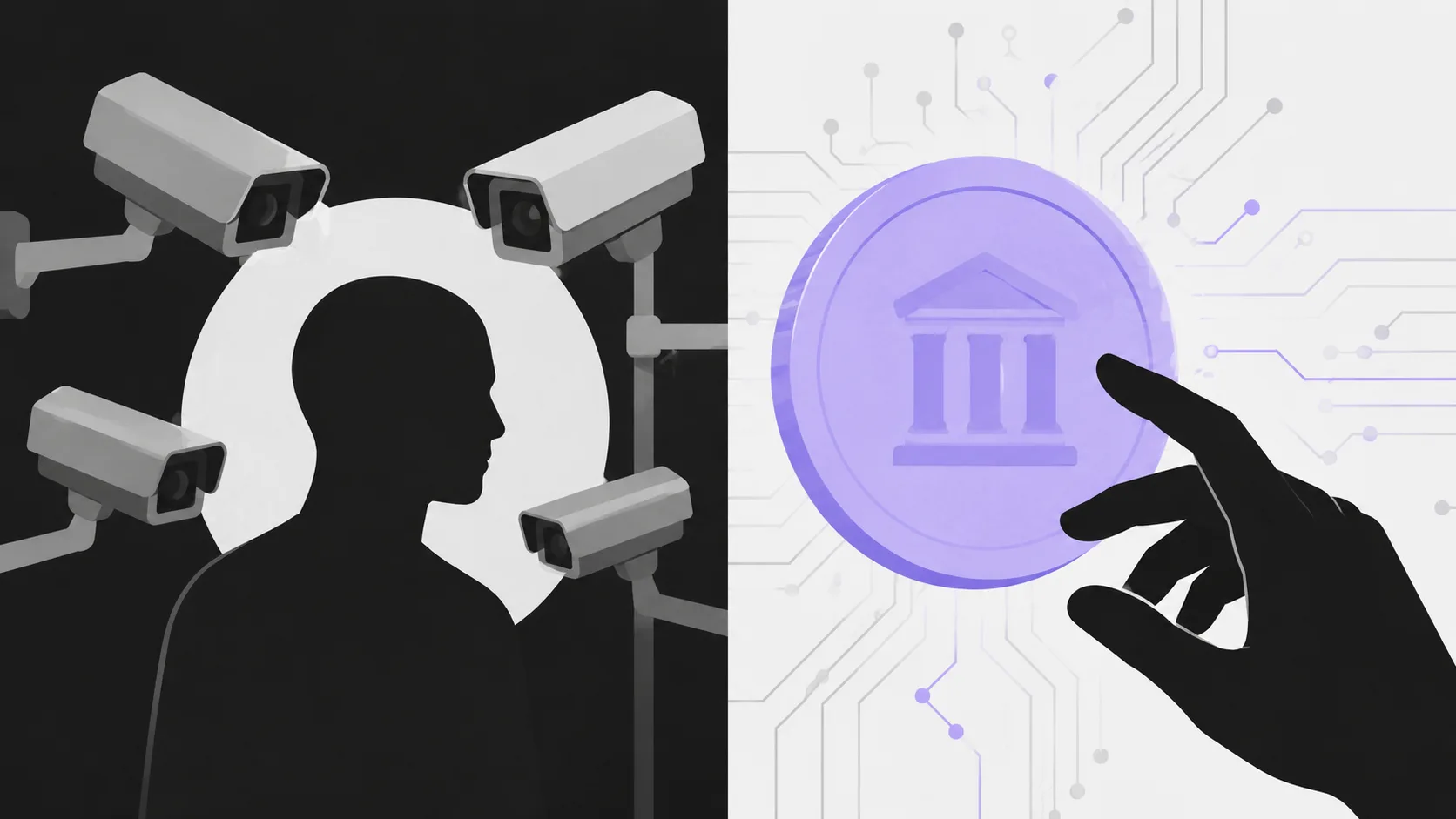 Visual representation of the two core arguments against CBDCs: privacy concerns and disintermediation of financial systems