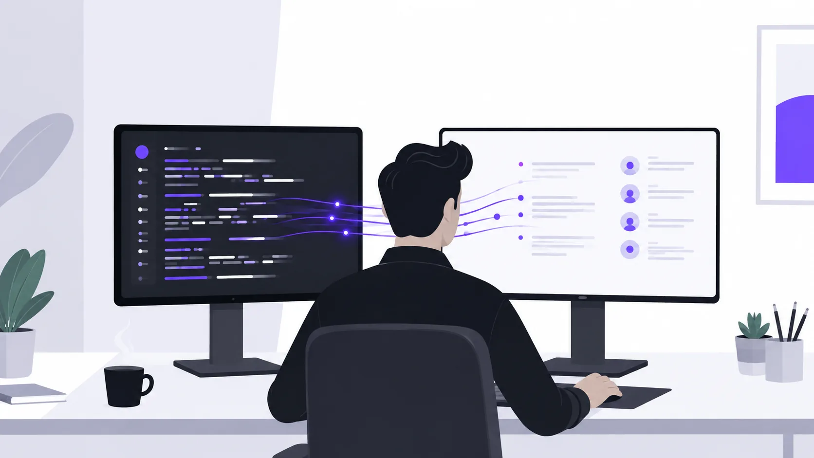 Developer monitoring real-time CRM integration and API data flow during voice agent call with live account state updates