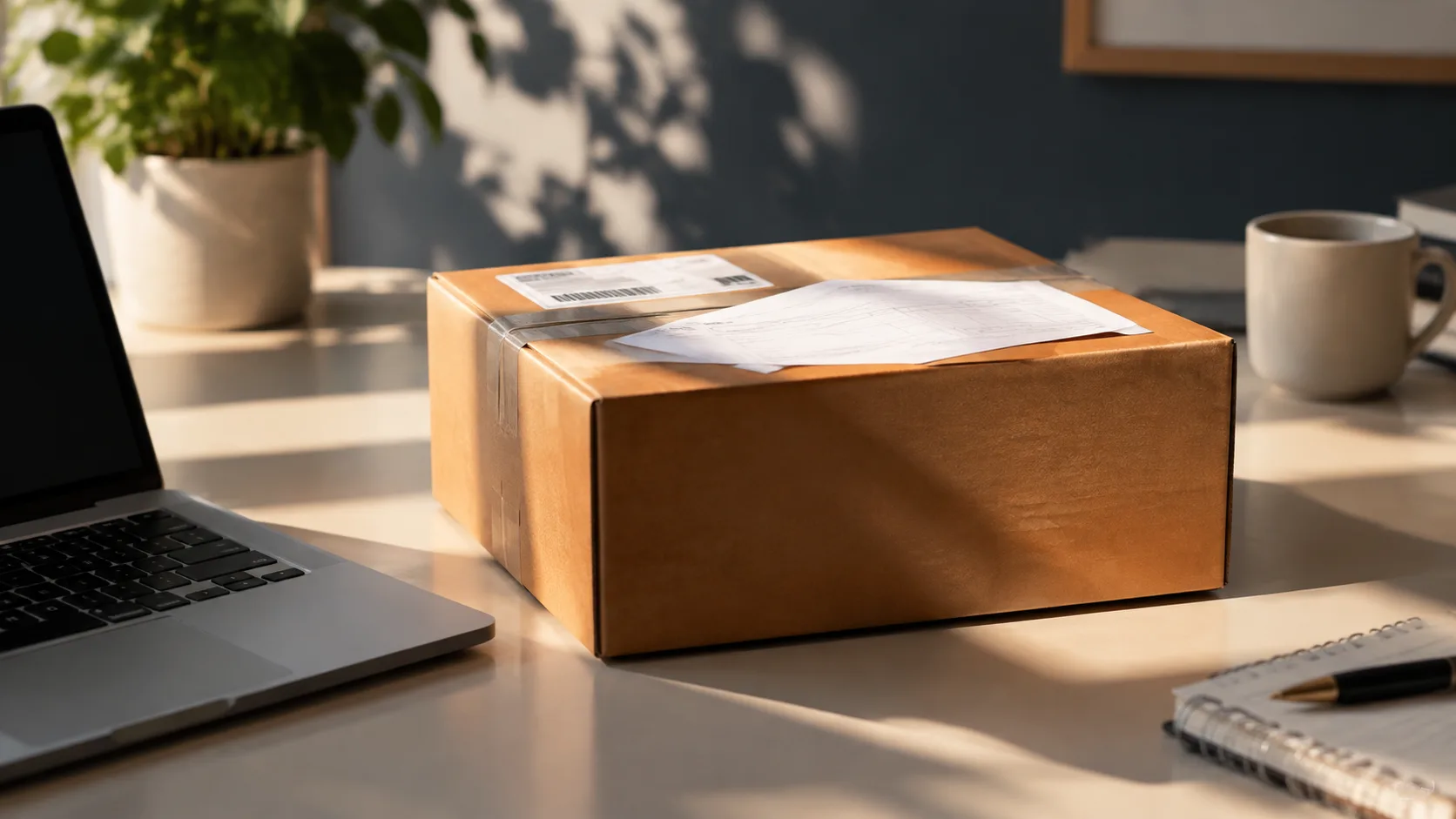 A dropshipping business setup showing a package ready to ship with minimal inventory overhead.