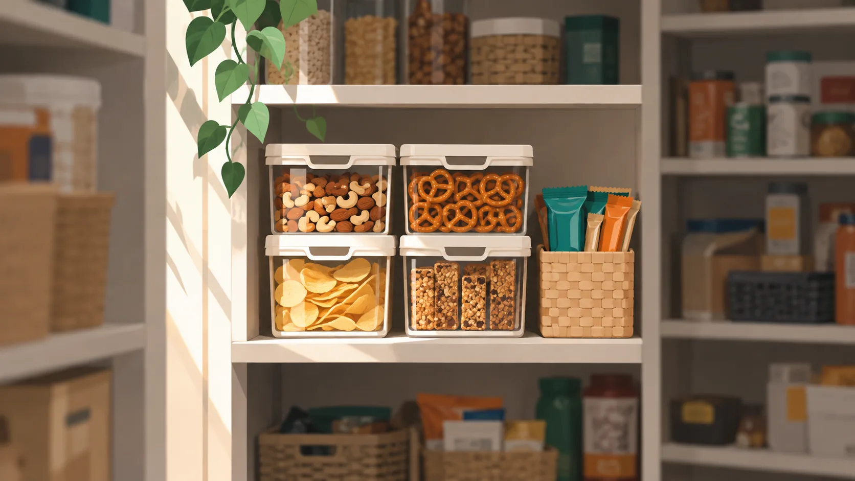 Pantry shelf section with new organization kit installed