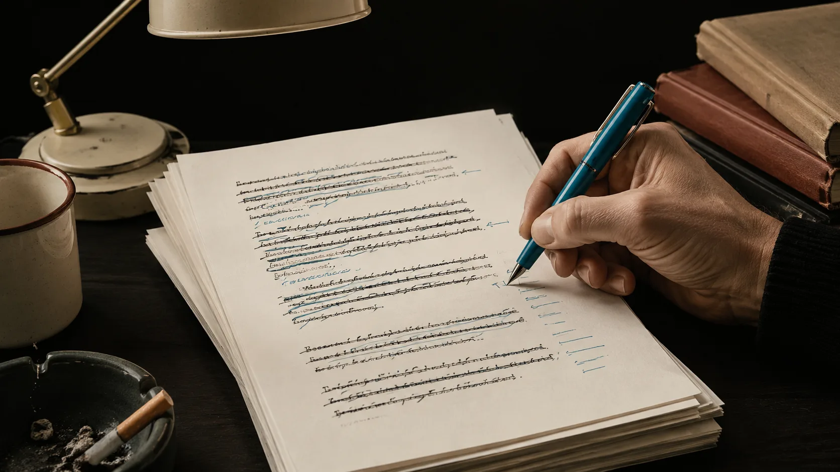 A manuscript page with ornate phrases crossed out and replaced with simpler, clearer language in the margins.