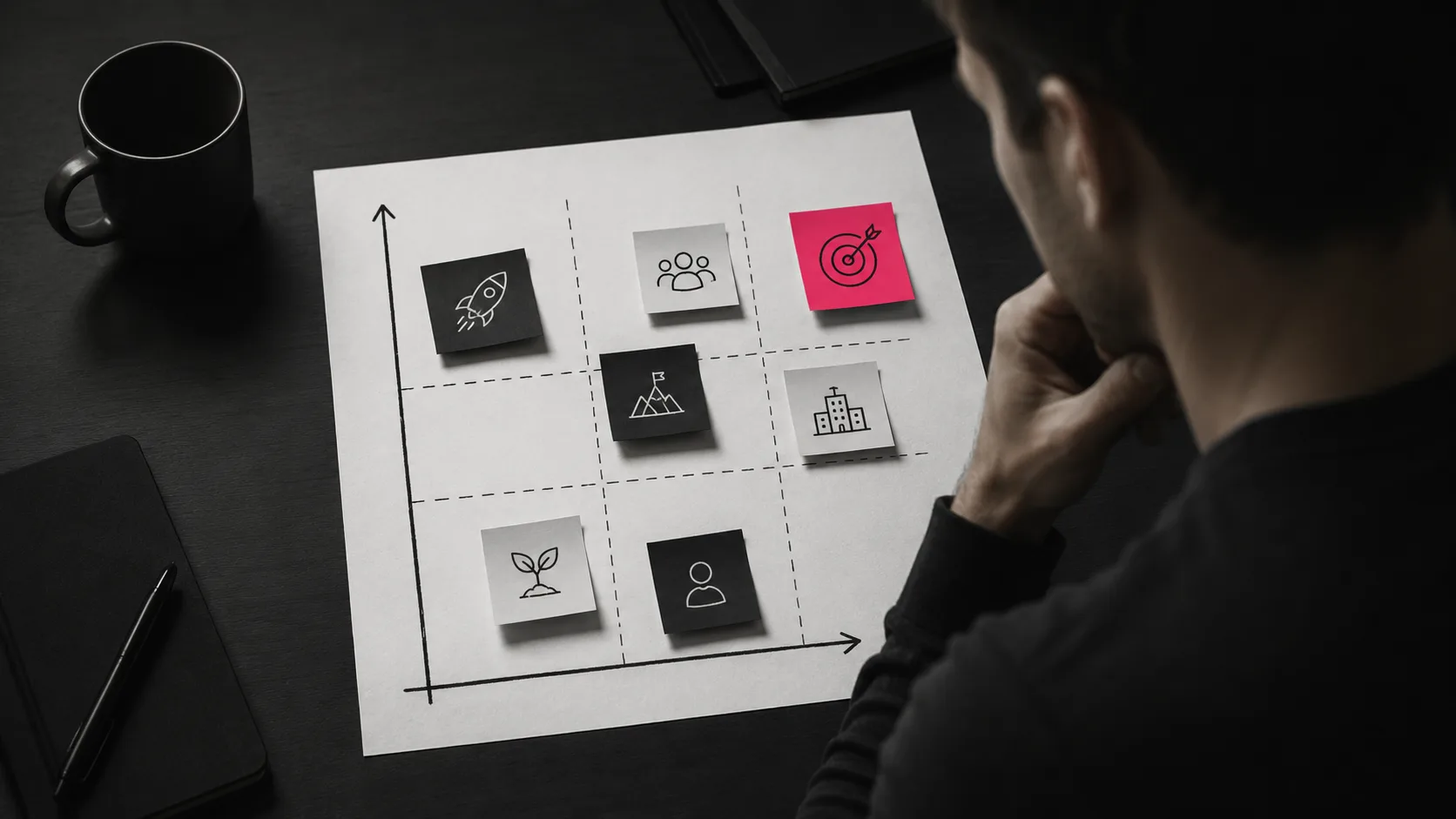 SaaS founder matrix matching agency types to company stage, budget, and business bottleneck